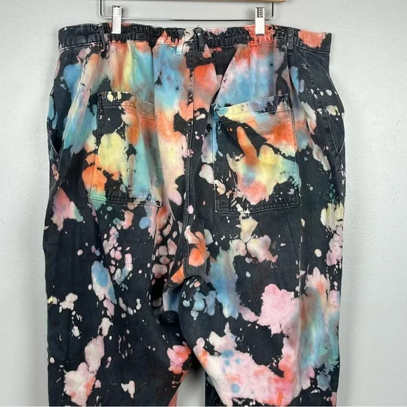 Big Bud Press Rainbow Magic Waters bleach tie dye denim Work Pants, 2XL petite. - Picture 6 of 14